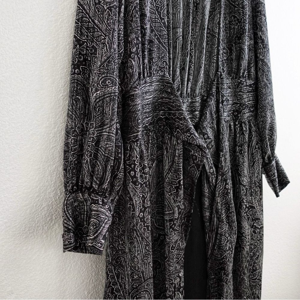 ZARA Paisley Print Grey/Black Maxi Tie Waste Dress Size S - Picture 9 of 14